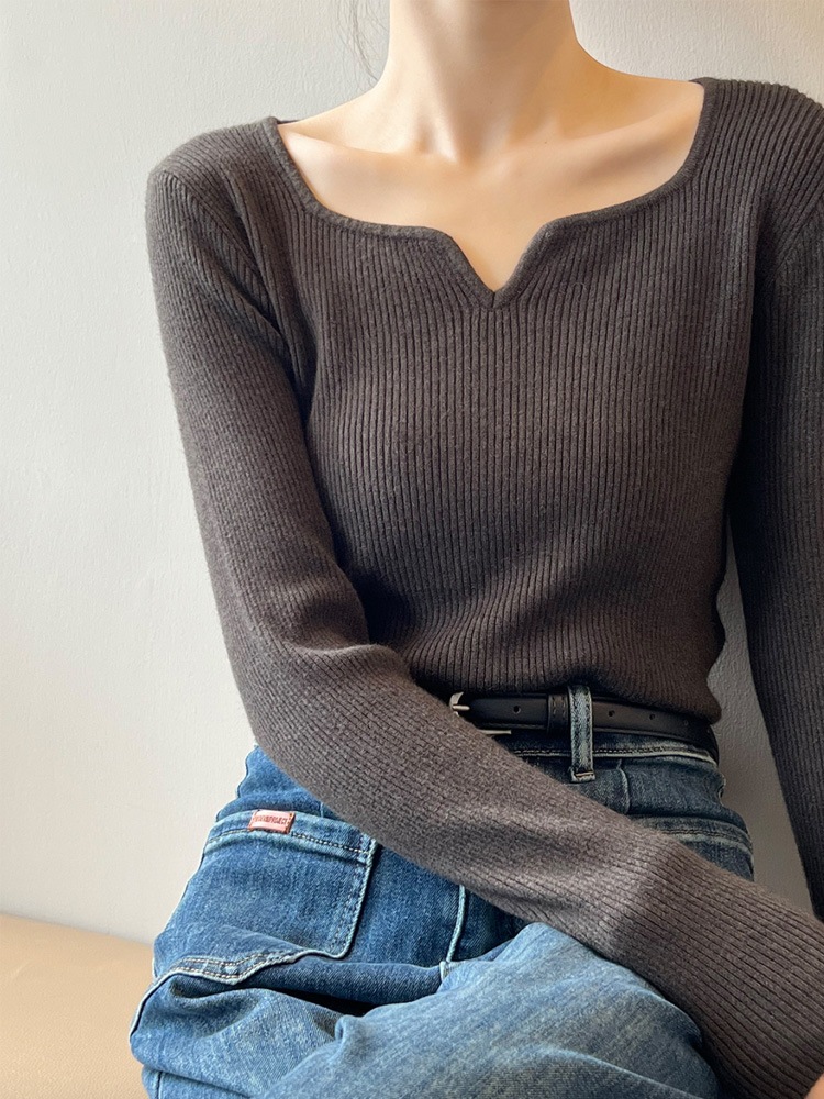 エレガント キーネック 長袖 ニット トップス