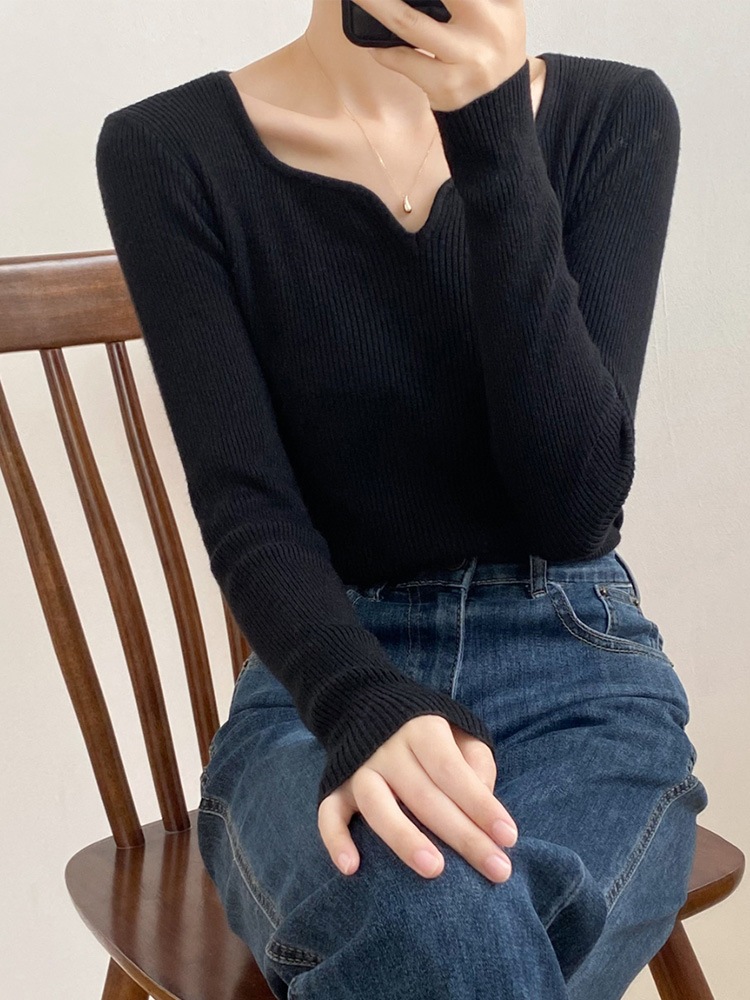 エレガント キーネック 長袖 ニット トップス | レディース