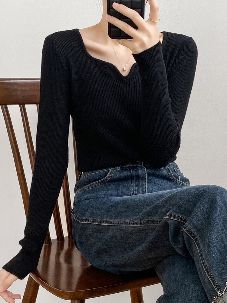 エレガント キーネック 長袖 ニット トップス