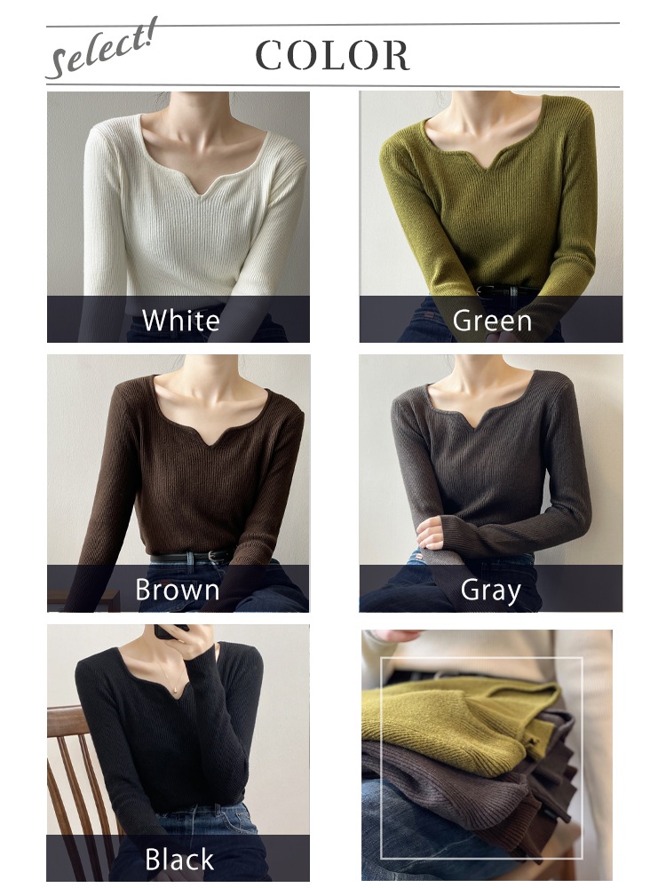 エレガント キーネック 長袖 ニット トップス
