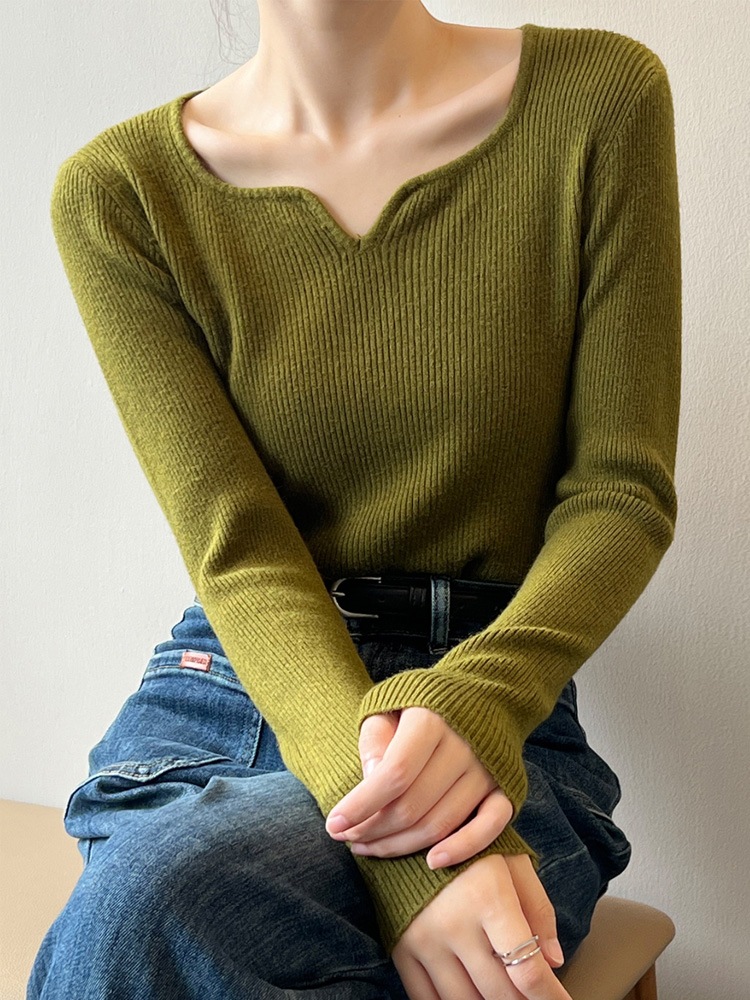 エレガント キーネック 長袖 ニット トップス