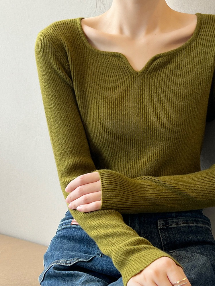 エレガント キーネック 長袖 ニット トップス