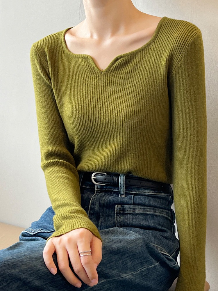 エレガント キーネック 長袖 ニット トップス