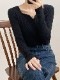 エレガント キーネック 長袖 ニット トップス