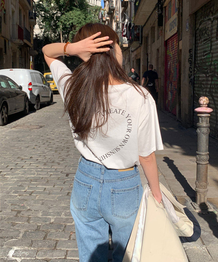 ハート柄 アルファベットプリント 半袖 Tシャツ