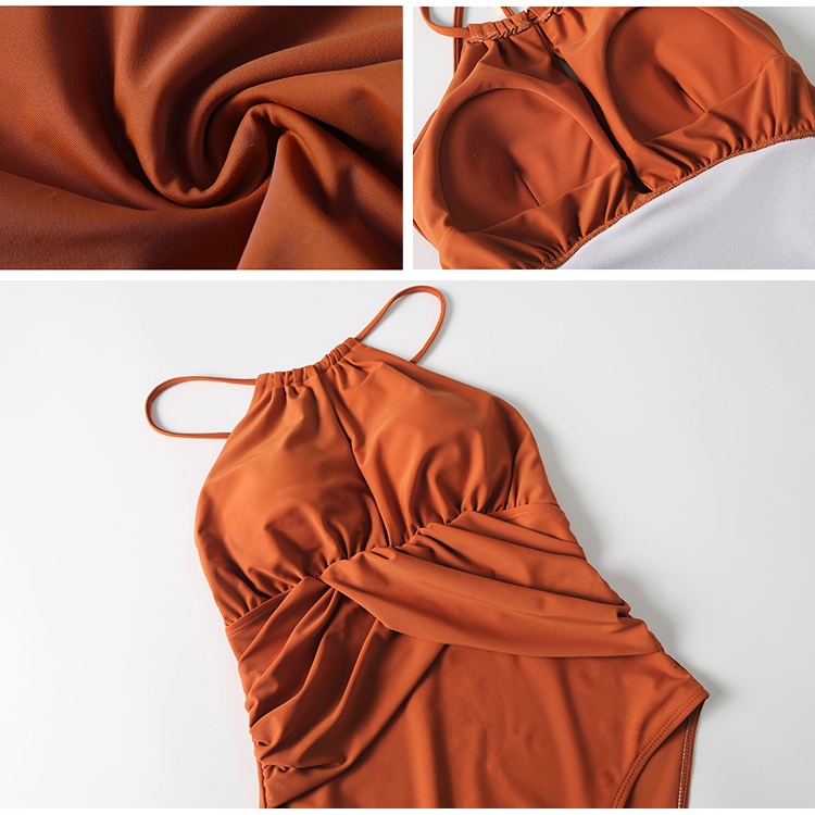 深Vホルターネック 谷間見せ ワンピース水着