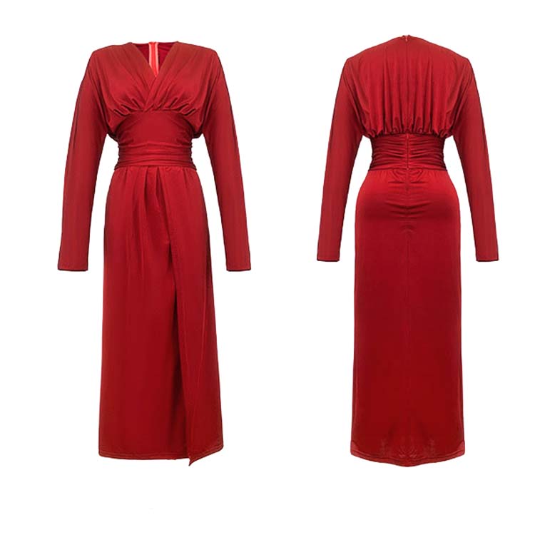 エレガント ドルマン袖 深スリット ロングワンピース