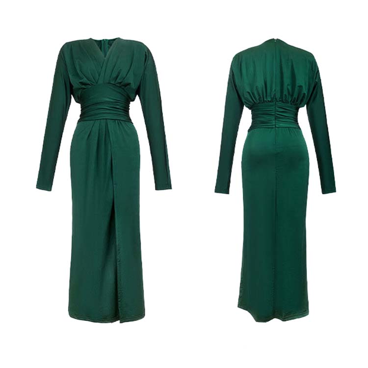 エレガント ドルマン袖 深スリット ロングワンピース