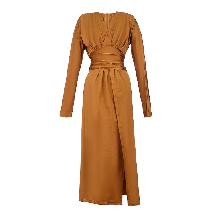 エレガント ドルマン袖 深スリット ロングワンピース