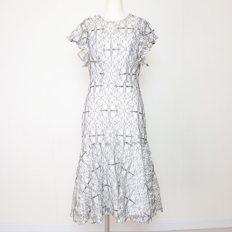 花柄レース フリル フレンチスリーブ パーティードレス