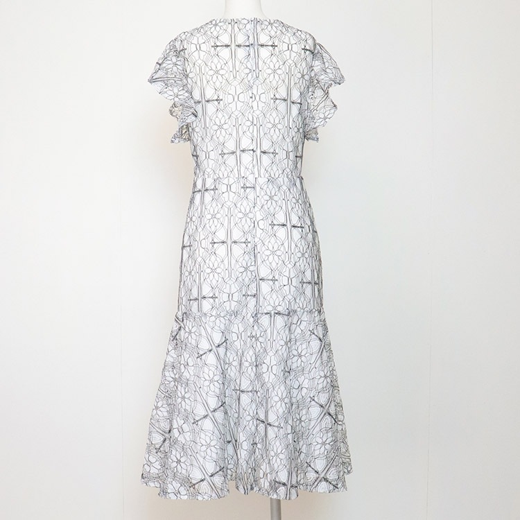 花柄レース フリル フレンチスリーブ パーティードレス