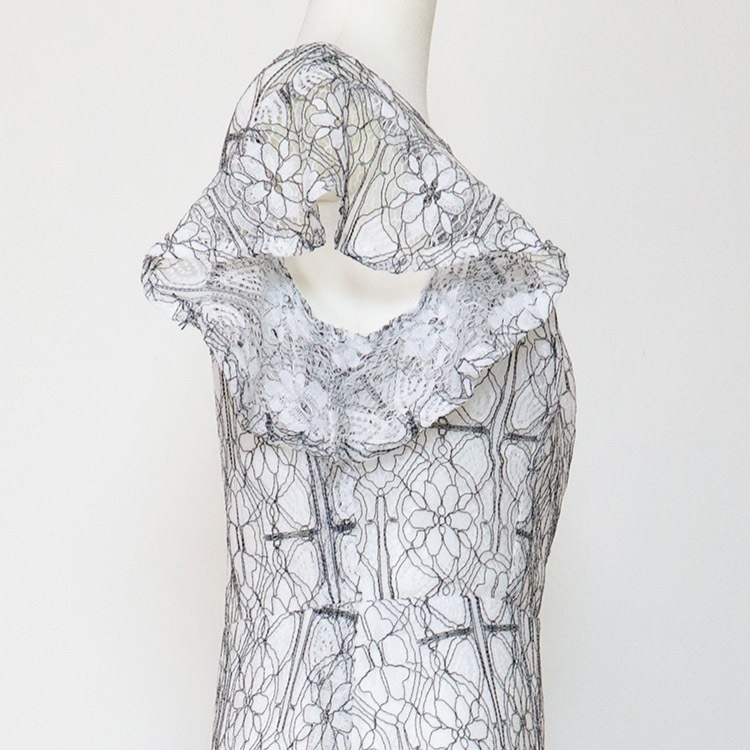 花柄レース フリル フレンチスリーブ パーティードレス