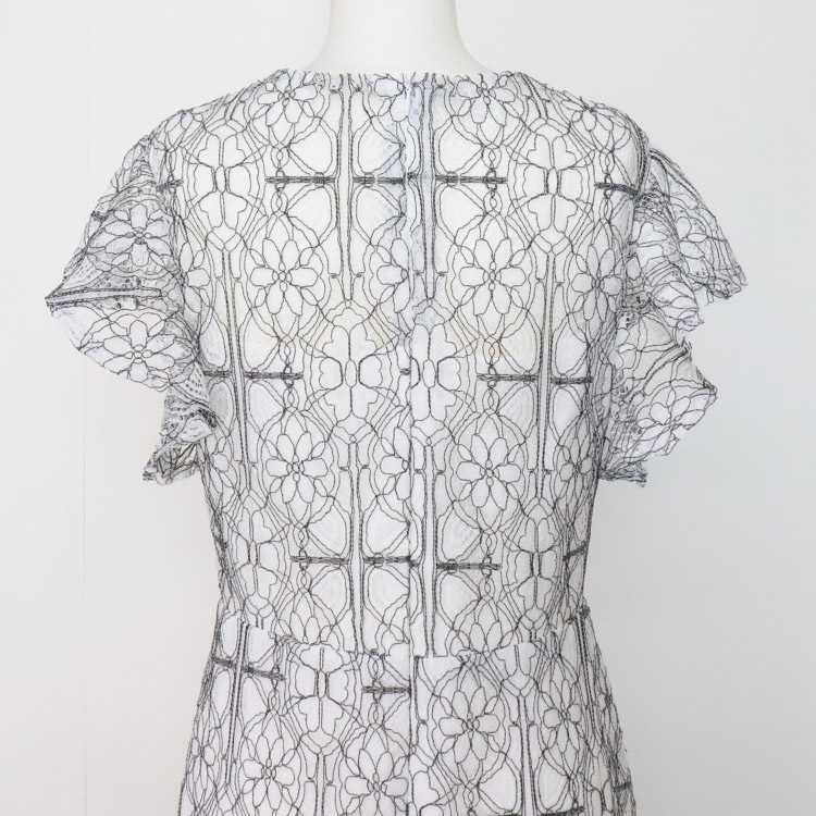 花柄レース フリル フレンチスリーブ パーティードレス