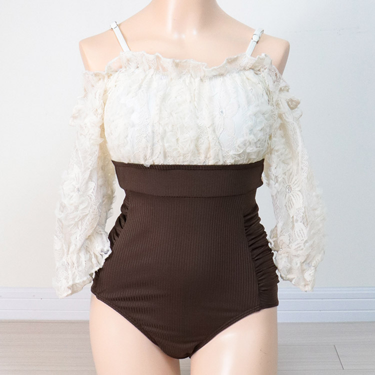 フェミニン レース切り替え バイカラー ワンピース 水着