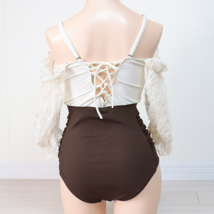 フェミニン レース切り替え バイカラー ワンピース 水着