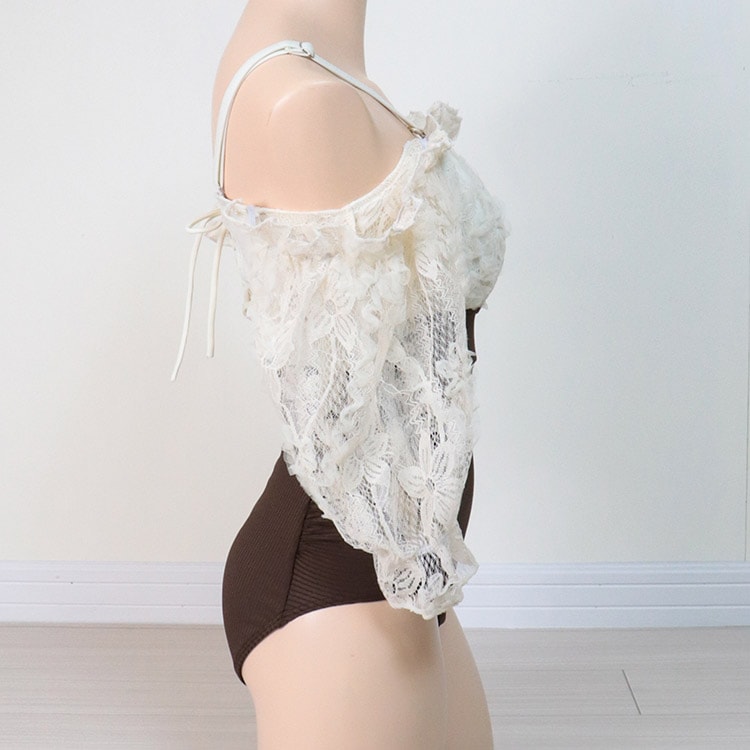 フェミニン レース切り替え バイカラー ワンピース 水着