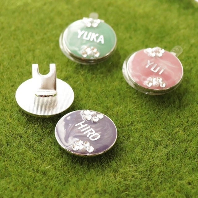 ゴルフマーカー クリップ式 マグネット 名入れ マーブル