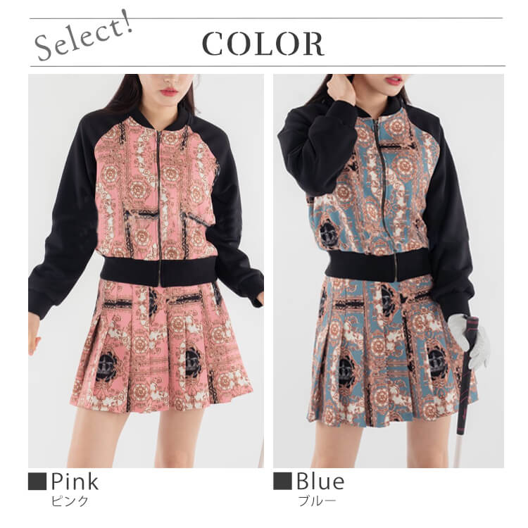 韓国ゴルフウェア スカーフ柄 上下セットアップ