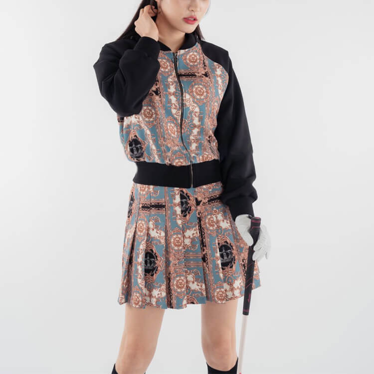 韓国ゴルフウェア スカーフ柄 上下セットアップ