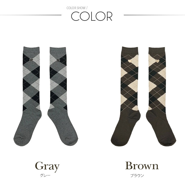 アーガイルチェック柄 ハイソックス 韓国ゴルフウェア

