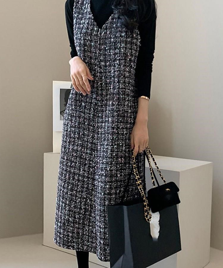 ミックスツイード ジャンパースカート ワンピース
