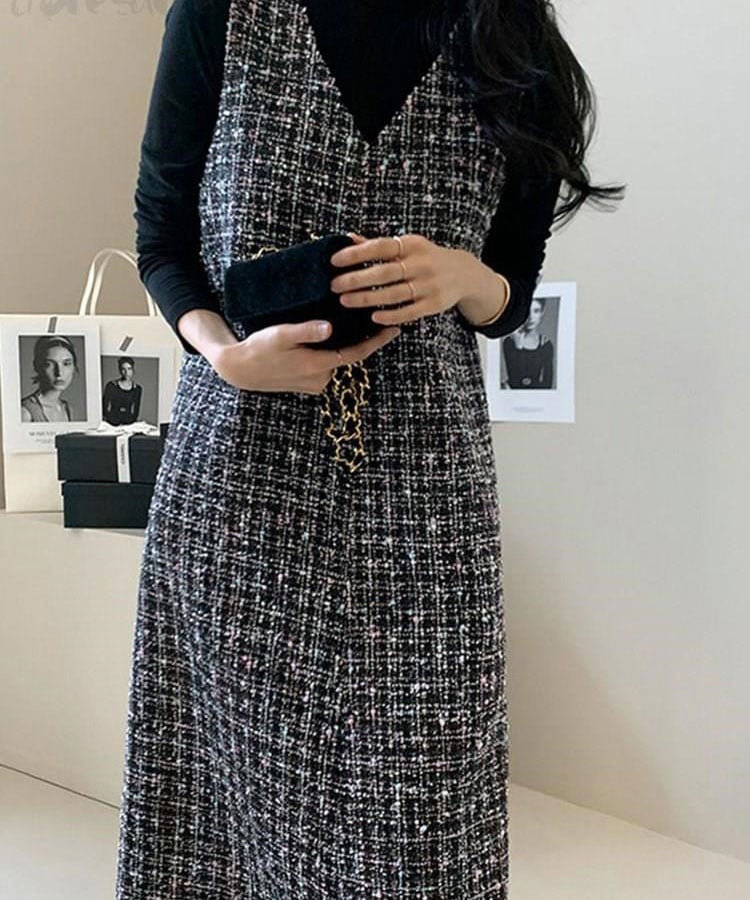 ミックスツイード ジャンパースカート ワンピース