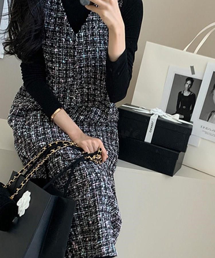 ミックスツイード ジャンパースカート ワンピース