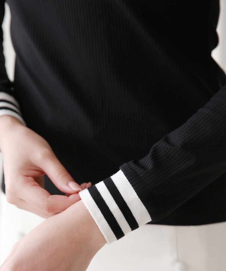 ハイネック スリム リブ Tシャツ 韓国ゴルフウェア