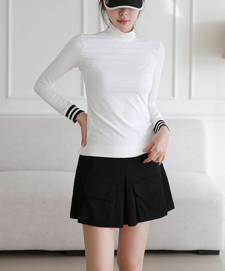 ハイネック スリム リブ Tシャツ 韓国ゴルフウェア