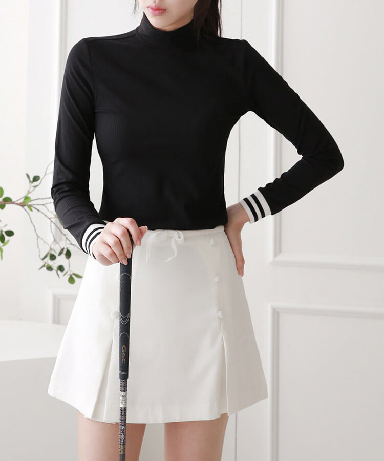 ハイネック スリム リブ Tシャツ 韓国ゴルフウェア