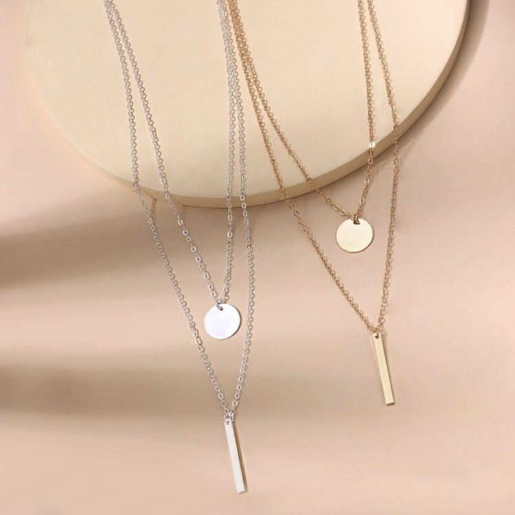 二連  ショート ロング プレート ネックレス