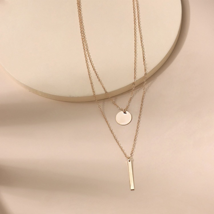 二連  ショート ロング プレート ネックレス