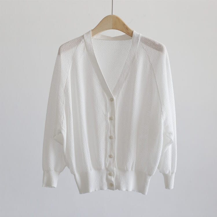 7分袖 Ｖネック ショート丈 シースルー ニットカーディガン
