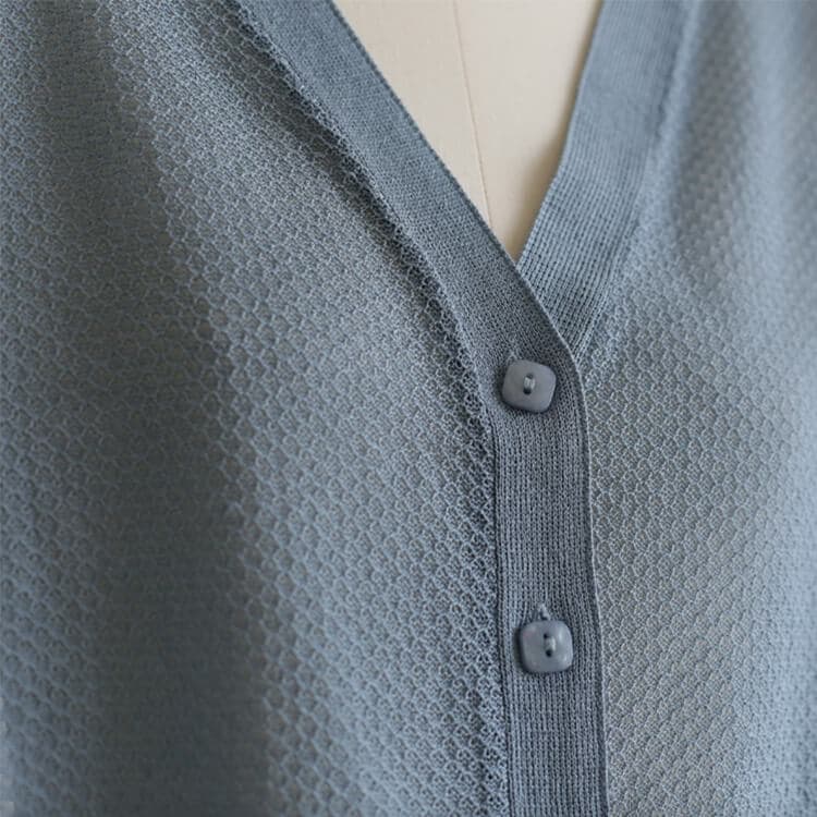 7分袖 Ｖネック ショート丈 シースルー ニットカーディガン