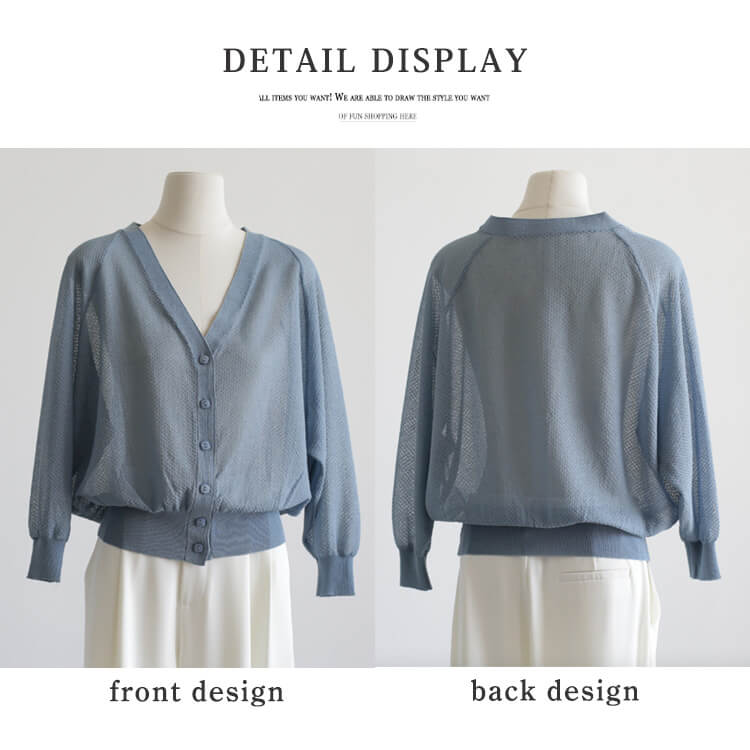 7分袖 Ｖネック ショート丈 シースルー ニットカーディガン