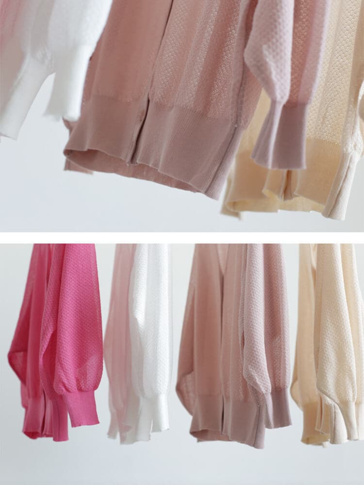 7分袖 Ｖネック ショート丈 シースルー ニットカーディガン