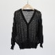 7分袖 Ｖネック ショート丈 シースルー ニットカーディガン
