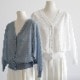 7分袖 Ｖネック ショート丈 シースルー ニットカーディガン