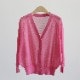 7分袖 Ｖネック ショート丈 シースルー ニットカーディガン