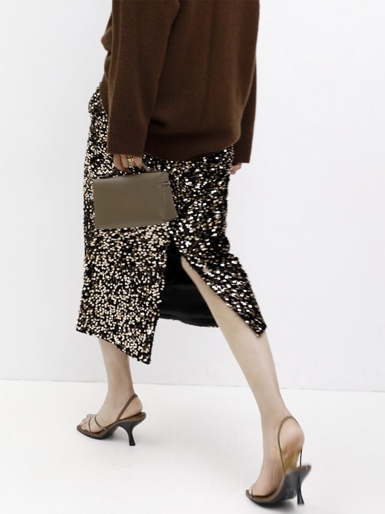 ベルベット スパンコール ミモレ丈 スカート