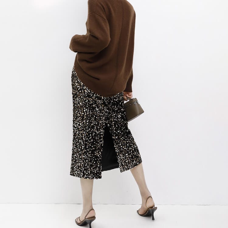 ベルベット スパンコール ミモレ丈 スカート