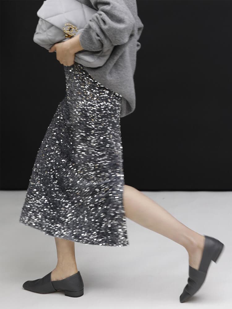 ベルベット スパンコール ミモレ丈 スカート