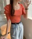 スクエアネック パフスリーブ 5分袖 Tシャツ