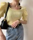スクエアネック パフスリーブ 5分袖 Tシャツ