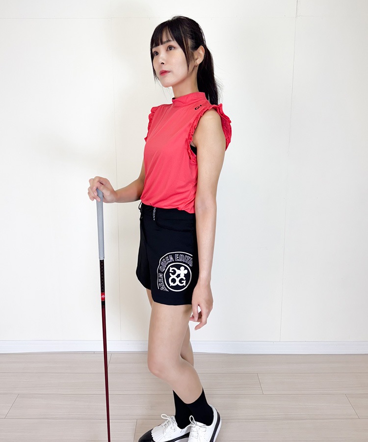 韓国ゴルフウェア フリル リボン ノースリーブ シャツ