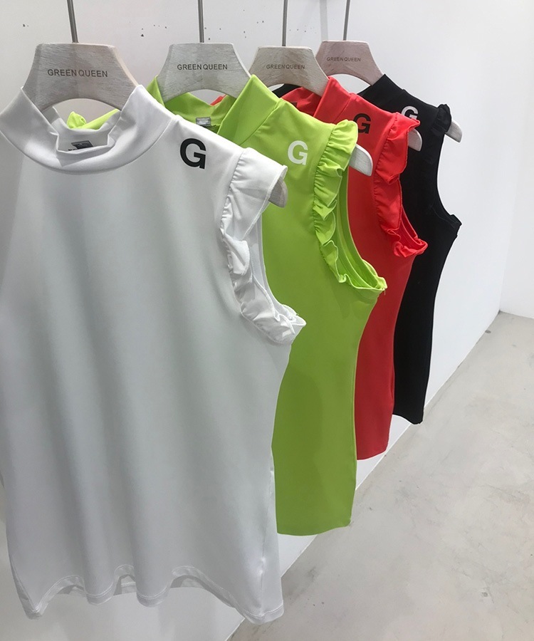 韓国ゴルフウェア フリル リボン ノースリーブ シャツ