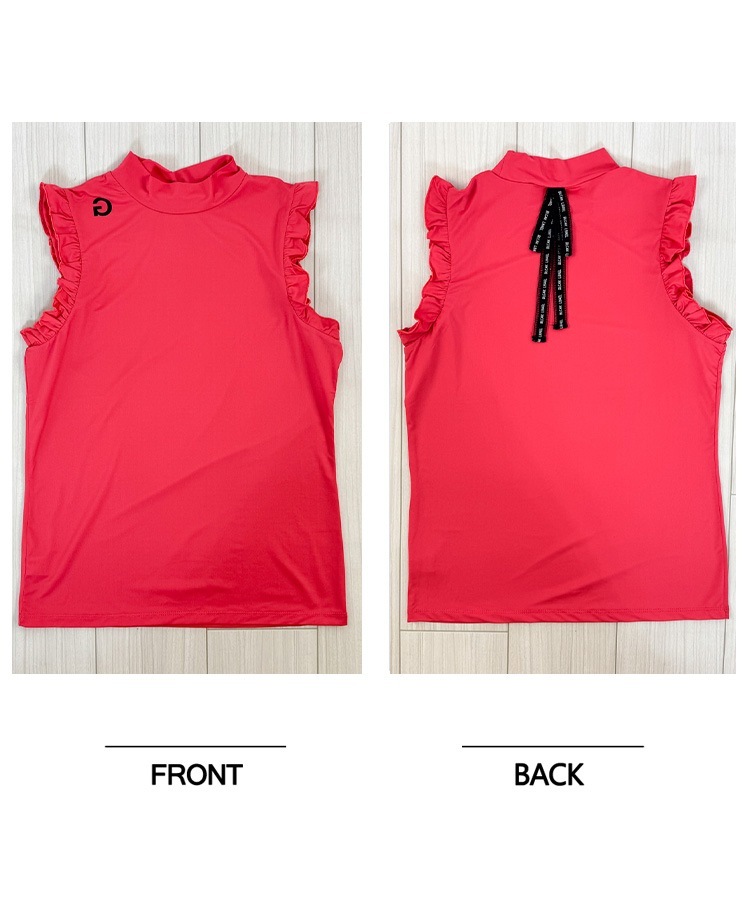 韓国ゴルフウェア フリル リボン ノースリーブ シャツ