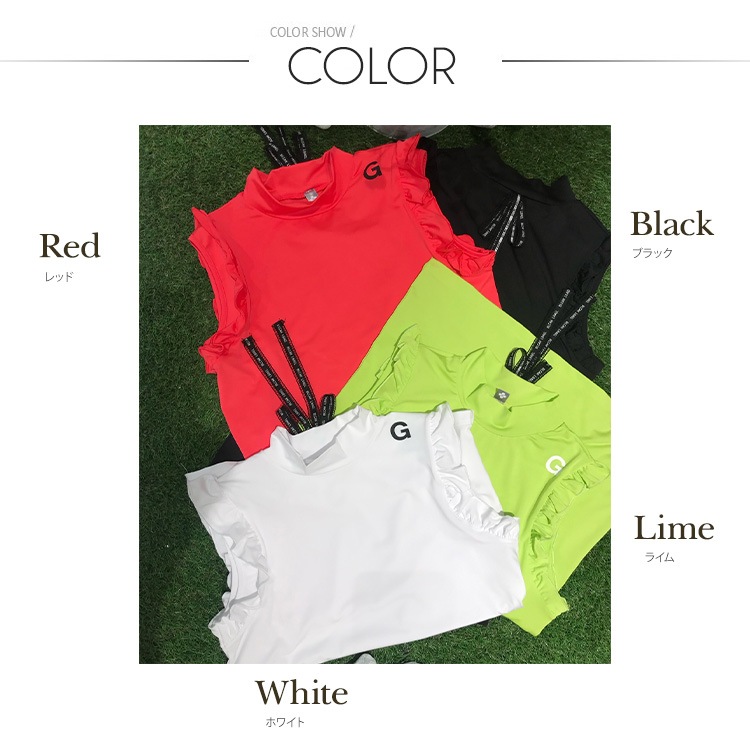 韓国ゴルフウェア フリル リボン ノースリーブ シャツ