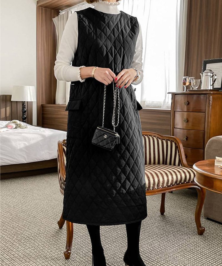 あったか 中綿入り キルティング ジャンパースカート 

