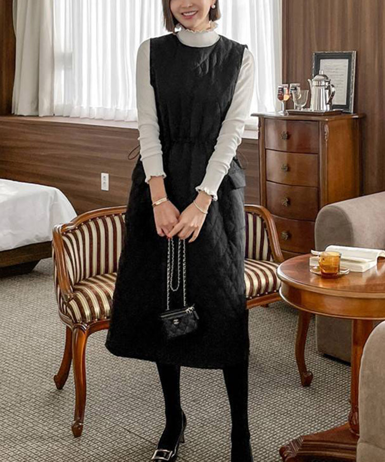 あったか 中綿入り キルティング ジャンパースカート 

